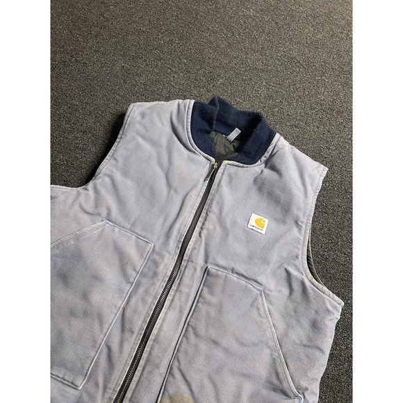 Vintage Carhartt Artic Quilt Lined Vest Slate Blue Mens Size Large Full Zip 90s